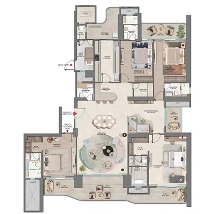 3 BHK residence floor plan