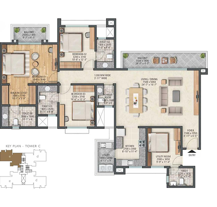 4 BHK residence floor plan