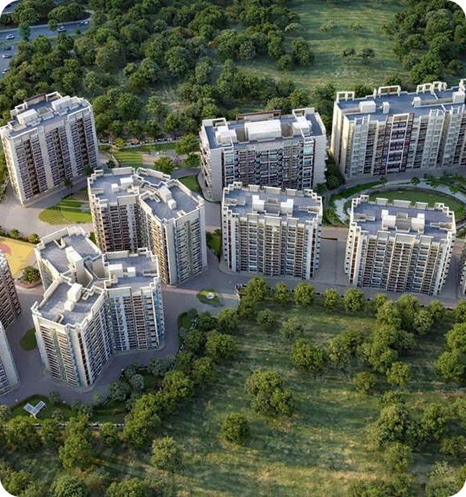 Aerial view of The Bloom At Godrej Arden residences surrounded by greenery