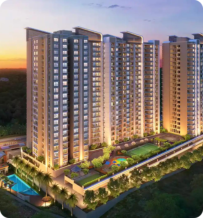Evening exterior of Godrej Arden residential towers